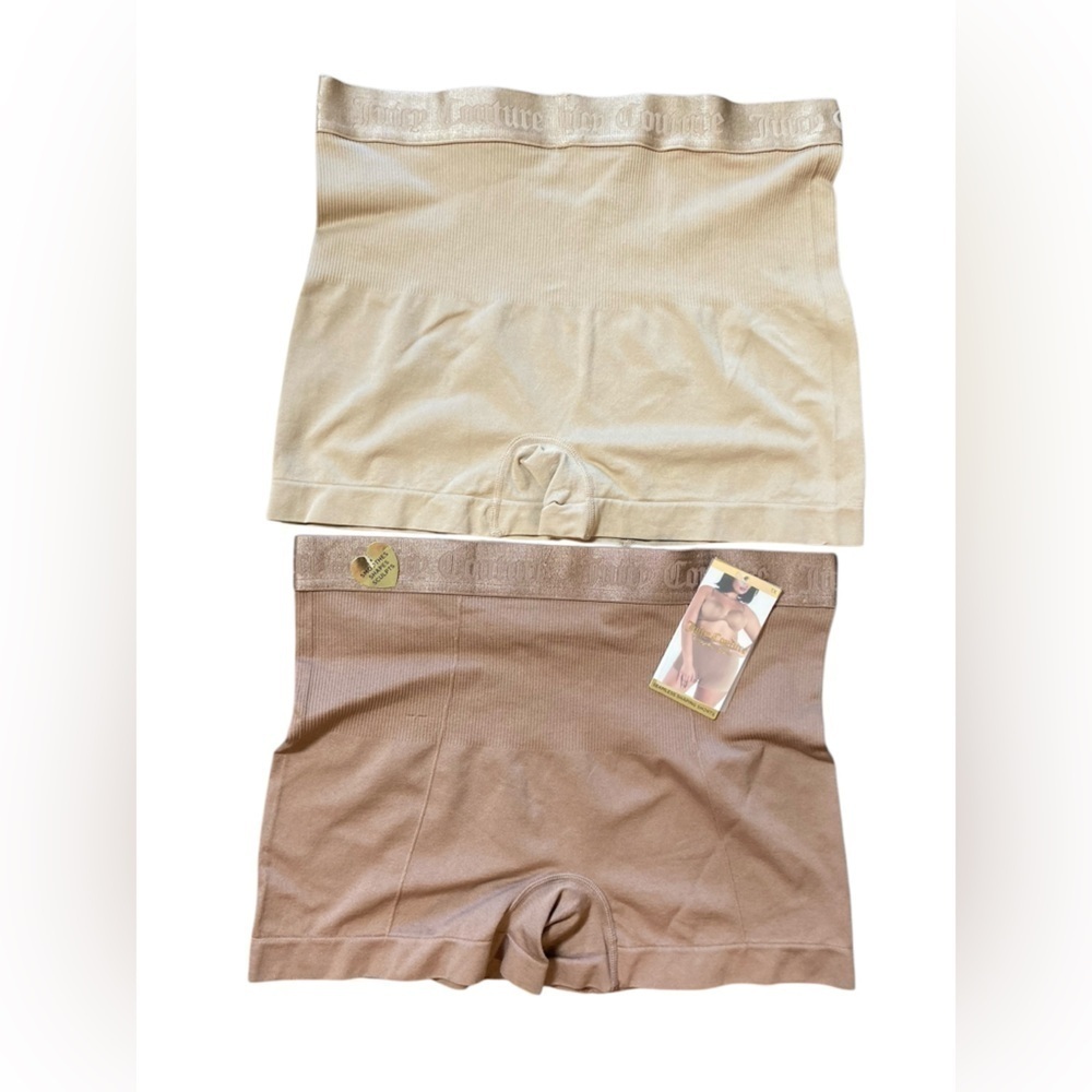 2 Pack JUICY COUTURE Women's 1X Ribbed Shaping Seamless Booty Shorts Tan Mauve